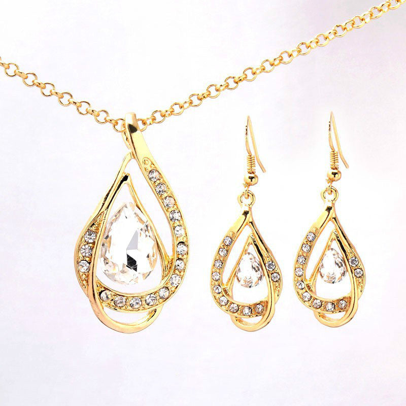 Buy Double Drop Crystal Earrings Necklace - Elegant Jewelry Set