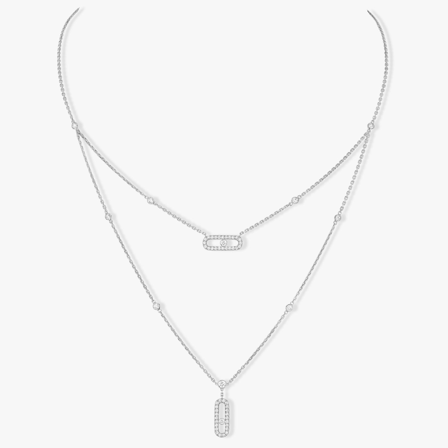Geometric Double Layer Full Diamond Pendant Necklace Earrings Ring Set