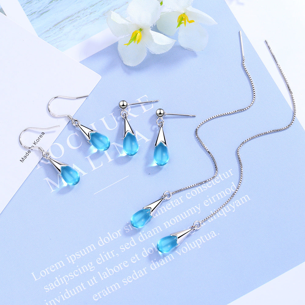Buy Blue Water Drop Earrings Long Tassel Sen - Elegant Fashion Accessories