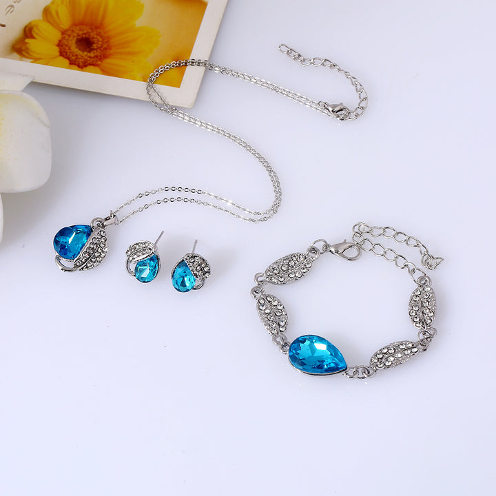 The bride headdress three set of European and American cross-border electricity explosion bracelet and Earring Pendant Drop students