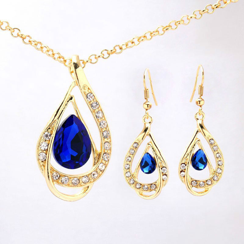  Buy Double Drop Crystal Earrings Necklace - Elegant Jewelry Set