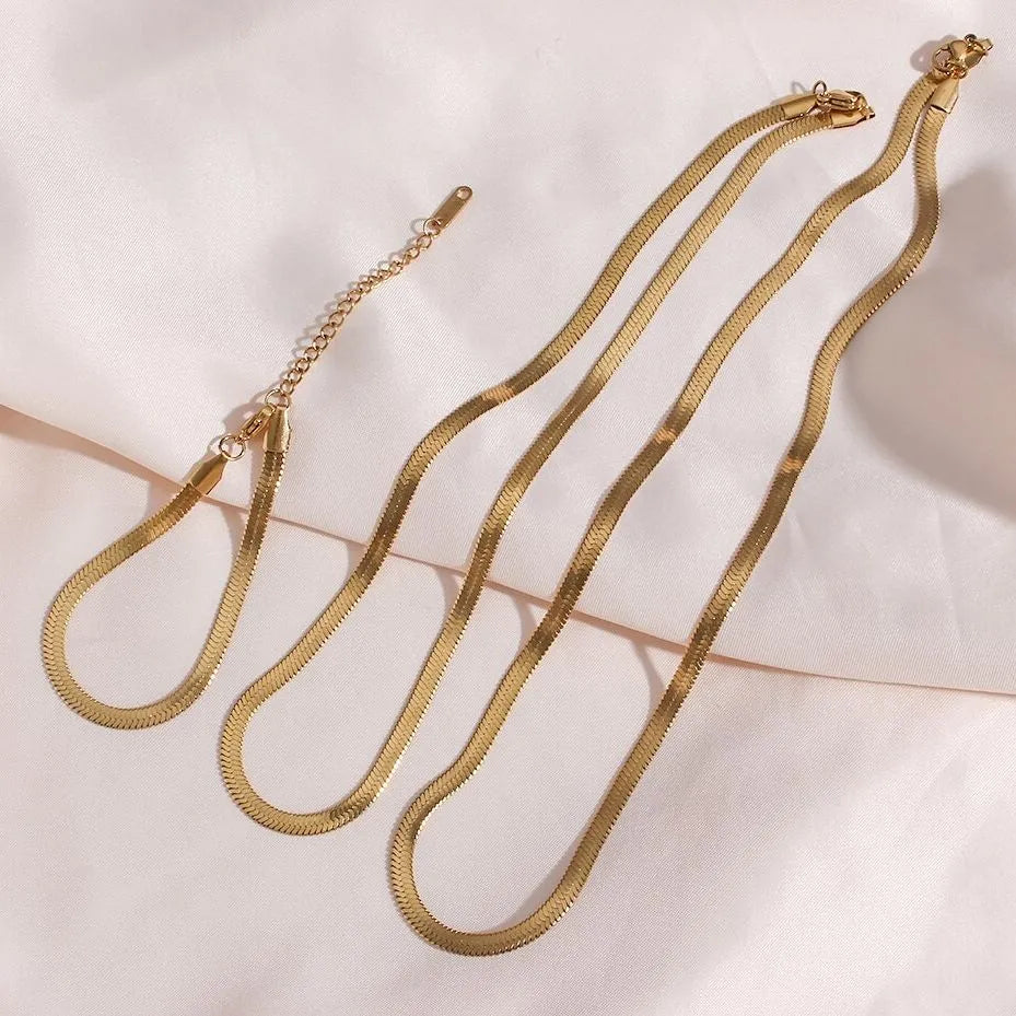 2023 New Stainless Steel Waterproof Herryingbone Chain Necklaces For Women Minimalist Gold Plated Blade Chain Bracelet Anklets