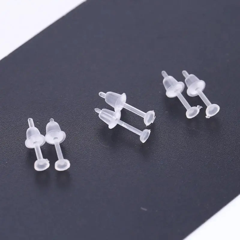 100 Set Hypoallergenic Simple Plastic Earrings Clear Ear Pins Needle and Resin Earring Backs DIY Ear Accessories