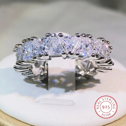 925 Sterling Silver Classic Geometric Design Triangle Zircon Ring Single Row For Ladies Party Birthday Jewelry Gift