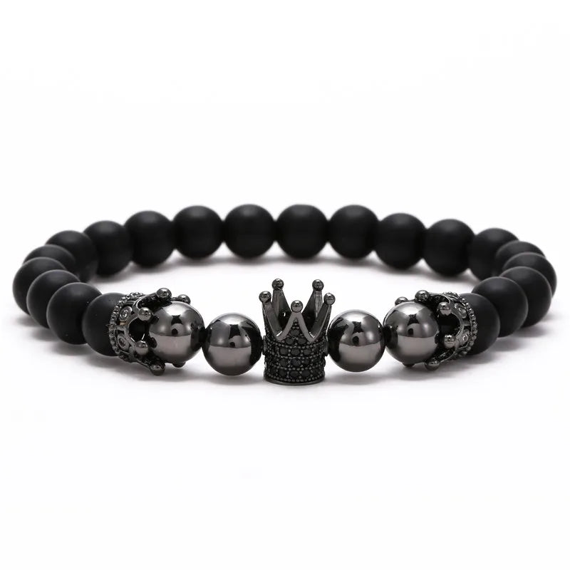 2022 Fashion Micro CZ King crown charm bracelet handmade stretch men's 8mm Copper beads women bracelet bangle jewelry