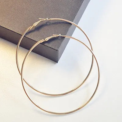 EKUSTYEE Big Circle Hoop Earring for Women Jewelry Metal Trendy Retro Big Round Circle Earrings