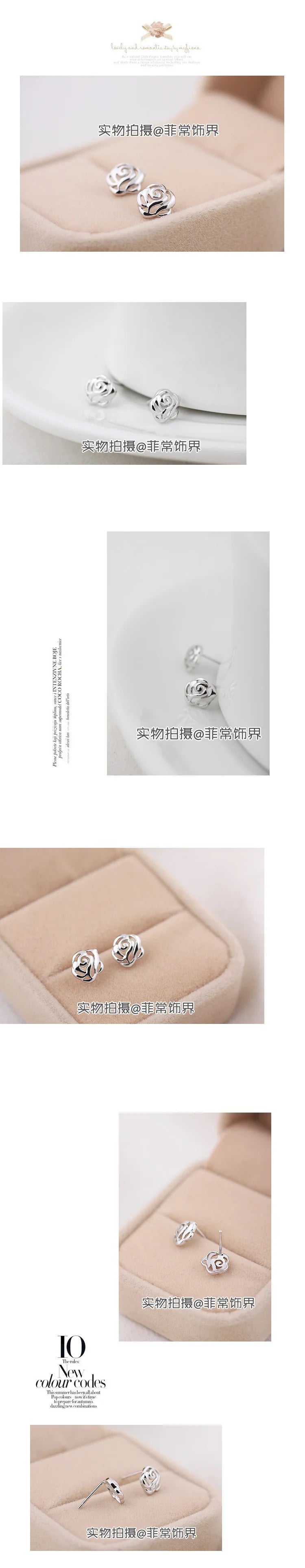 925 Sterling Silver Prevent Allergy roses Brincos Stud Earrings for Women Wedding Earrings Jewelry Accessories
