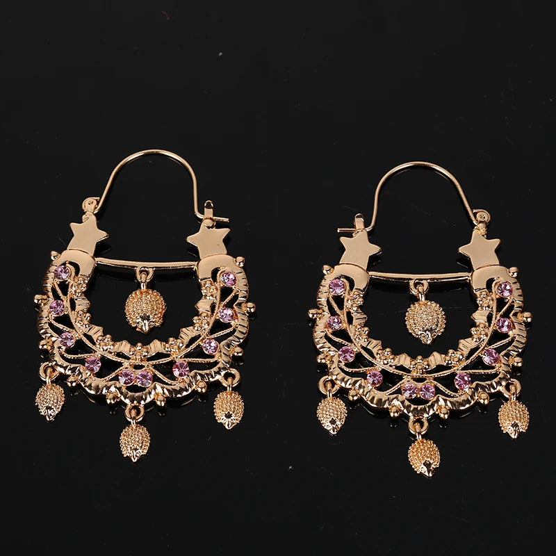 Fashion Bridal Earring With Hedgehog Shape Luxury Gold Color Earrings Hook Dangling Earrings Golden Long Earrings