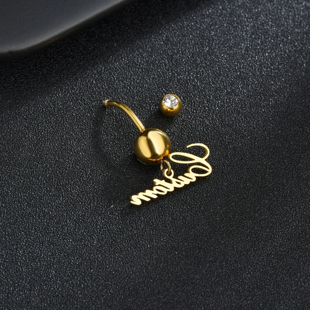 Atoztide Custom 1pc Name Sexy Navel Piercing Umbilical Nail Rings Bar Personalized Name Dangling Zircon for Woman Body Jewelry