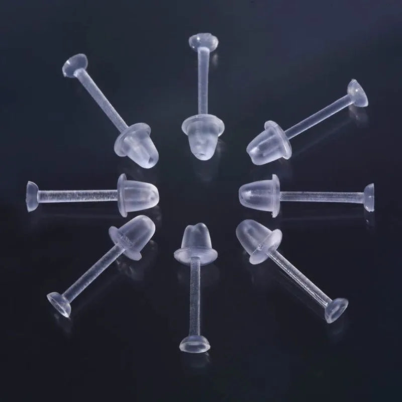 100 Set Hypoallergenic Simple Plastic Earrings Clear Ear Pins Needle and Resin Earring Backs DIY Ear Accessories