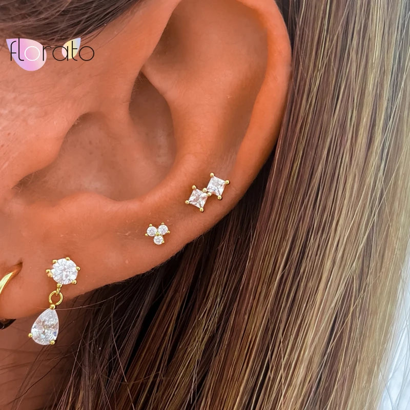 Charming Crystal Stud Earrings for Women 925 Sterling Silver Ear Needle Earrings for Girls Exquisite Wedding Gift Jewelry