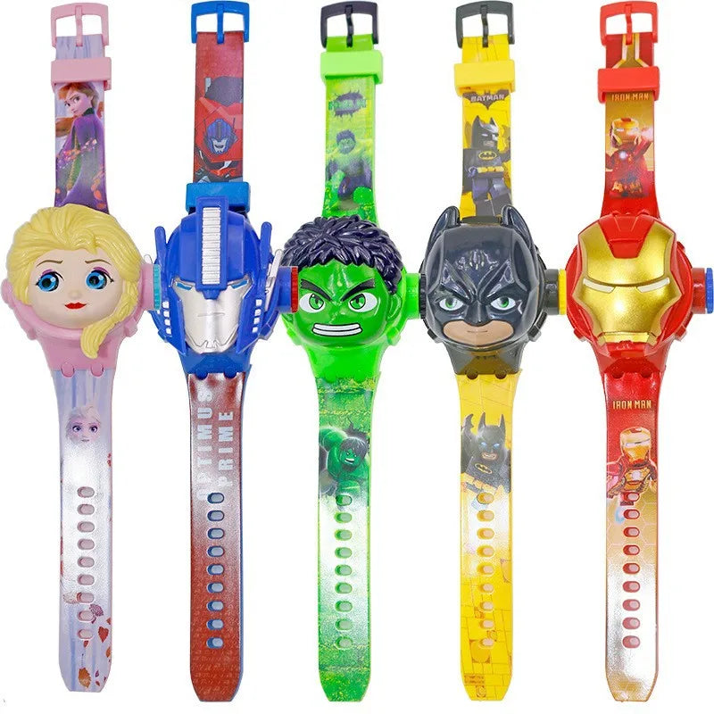 Disney Kid Cartoon Cool Ptojectio Watch Marvel Spider-Man Boy Unicorn Princess Elsa Flash Electronic Digital Student Toy Clock