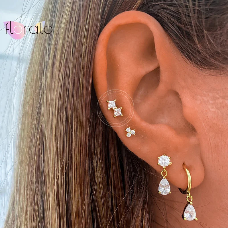 Charming Crystal Stud Earrings for Women 925 Sterling Silver Ear Needle Earrings for Girls Exquisite Wedding Gift Jewelry