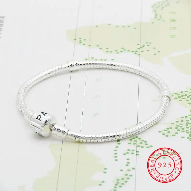 925 Sterling Silver Snake Chain DIY Charm Bracelet for Women Gift Ewelry with Pan LOGO Bracelets for Women браслет серебряный