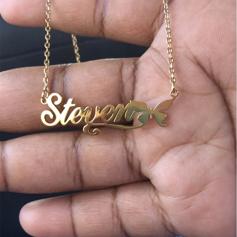 Custom Butterfly Name Necklace For Women Personalized  Heart Ribbon Stainless Steel Chain Pendant Best Birthday Gifts Jewelry