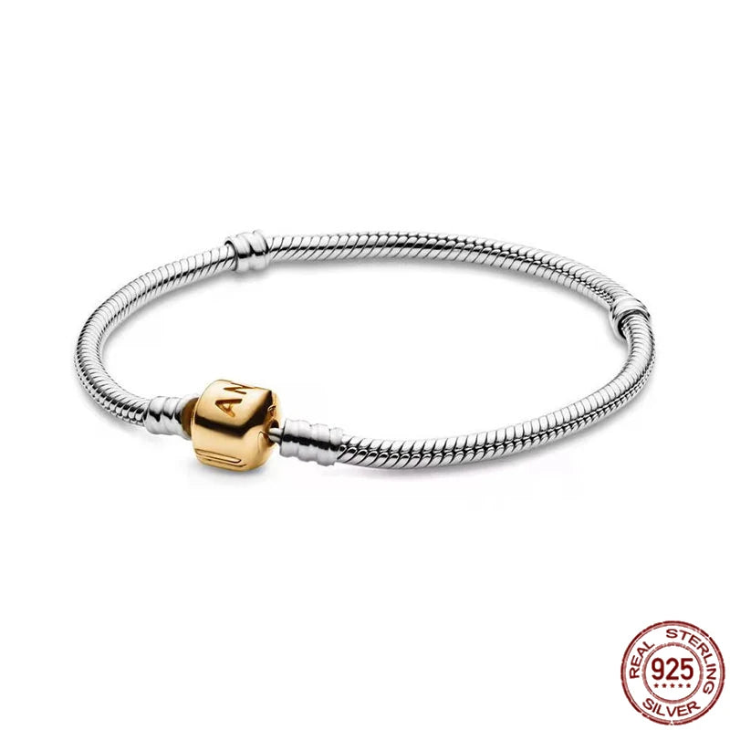 925 Sterling Silver Snake Chain DIY Charm Bracelet for Women Gift Ewelry with Pan LOGO Bracelets for Women браслет серебряный