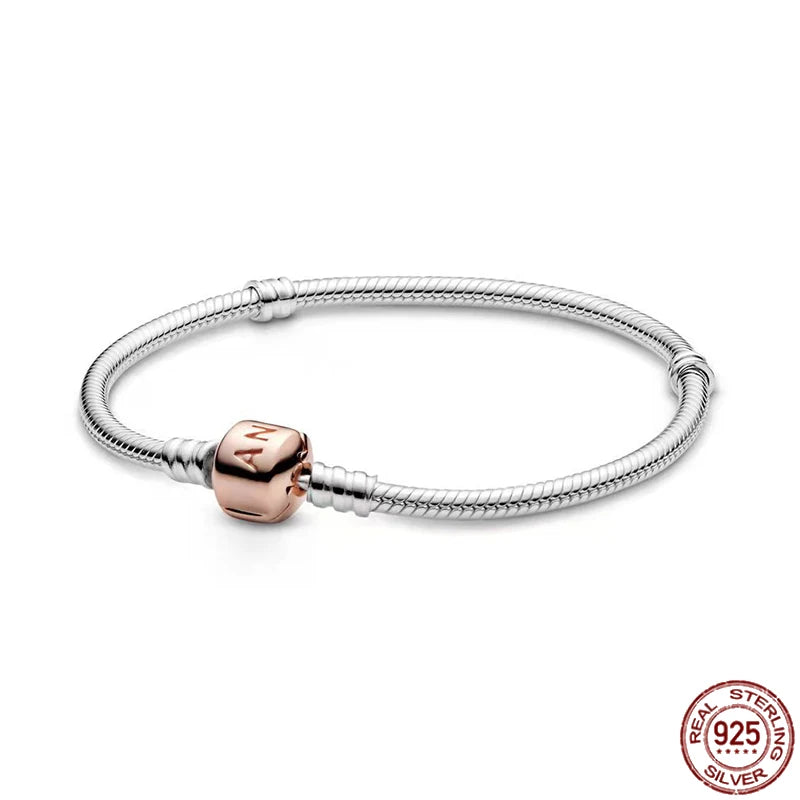 925 Sterling Silver Snake Chain DIY Charm Bracelet for Women Gift Ewelry with Pan LOGO Bracelets for Women браслет серебряный