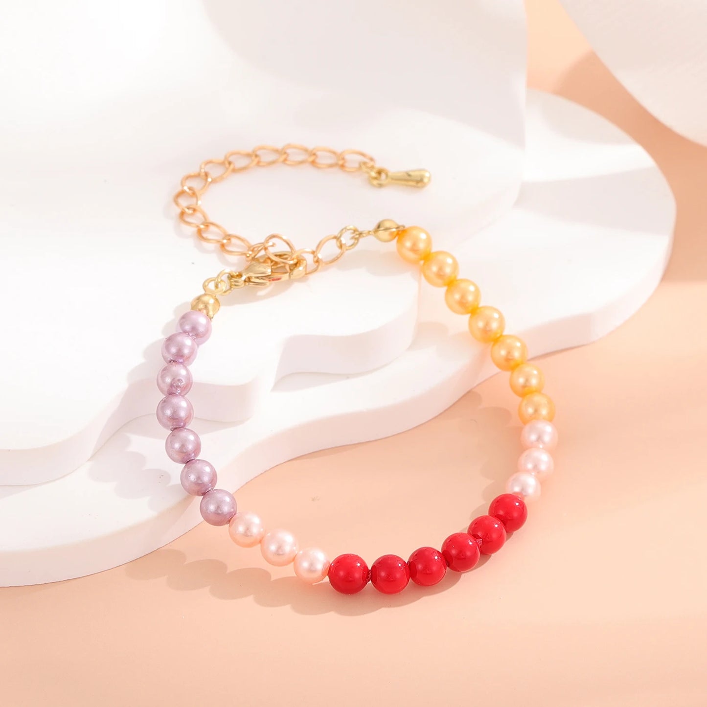 2022 New Fashion Gold Silver Colorful Beads Chain Hamdmade Bracelet for Kids Retro Jewelry Accessories Holiday Gift