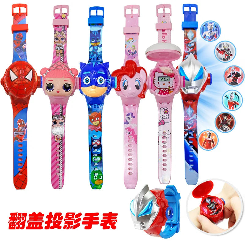 Disney Kid Cartoon Cool Ptojectio Watch Marvel Spider-Man Boy Unicorn Princess Elsa Flash Electronic Digital Student Toy Clock