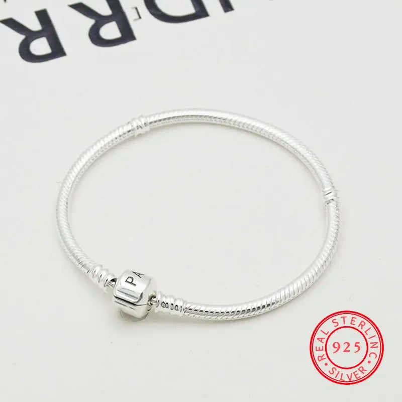 925 Sterling Silver Snake Chain DIY Charm Bracelet for Women Gift Ewelry with Pan LOGO Bracelets for Women браслет серебряный