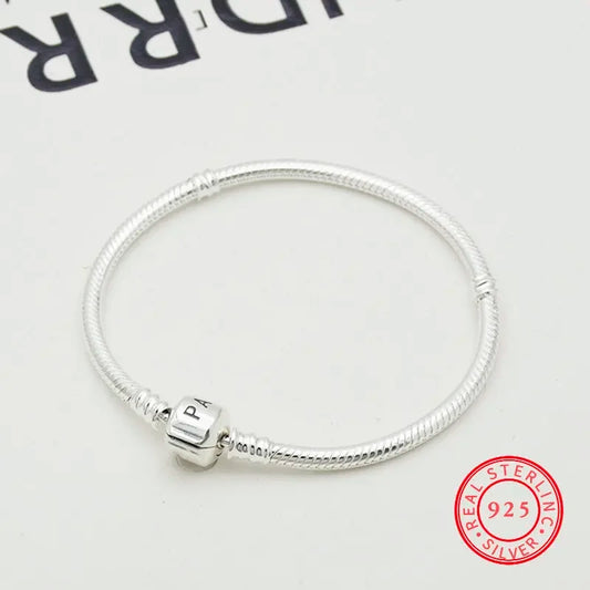 925 Sterling Silver Snake Chain DIY Charm Bracelet for Women Gift Ewelry with Pan LOGO Bracelets for Women браслет серебряный