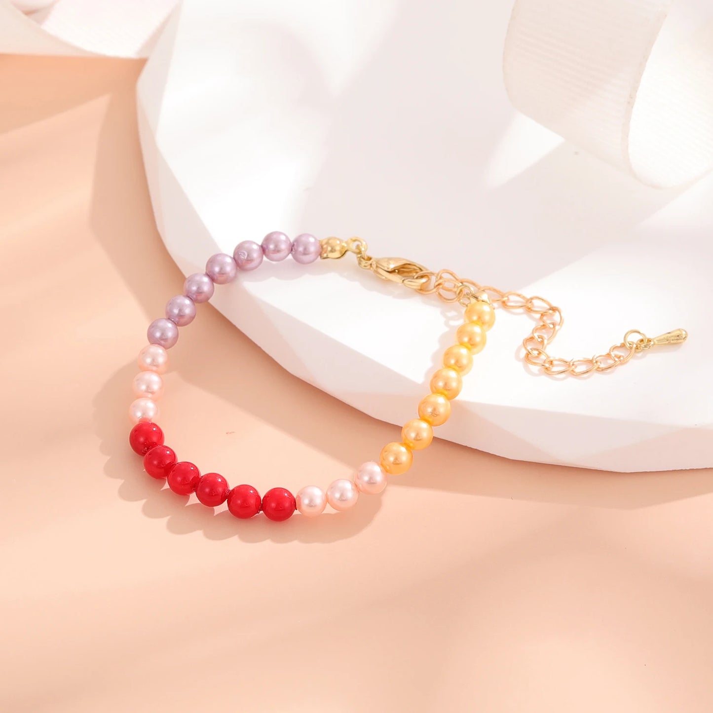 2022 New Fashion Gold Silver Colorful Beads Chain Hamdmade Bracelet for Kids Retro Jewelry Accessories Holiday Gift